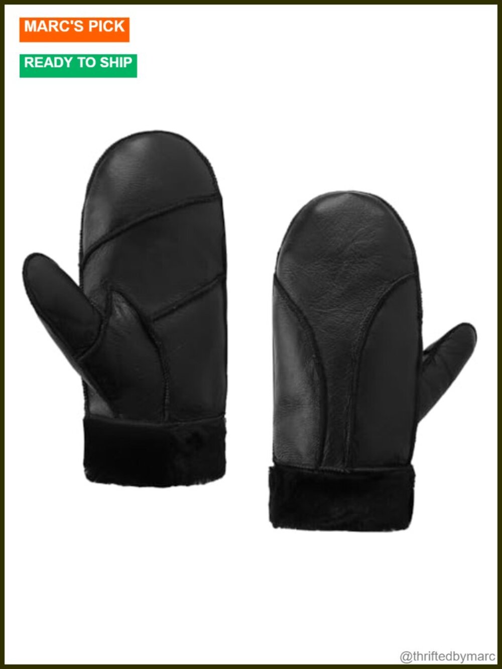 Genuine Shearling Sheepskin Mittens, Warm Fur Lined Winter Gloves